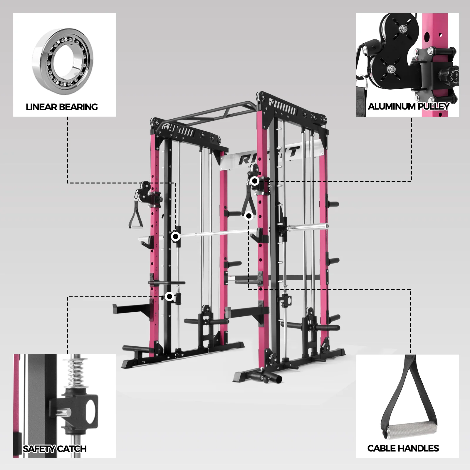 RitFit Pink M1 PRO Multi-Functional Smith Machine Home Gym Package - Image 8