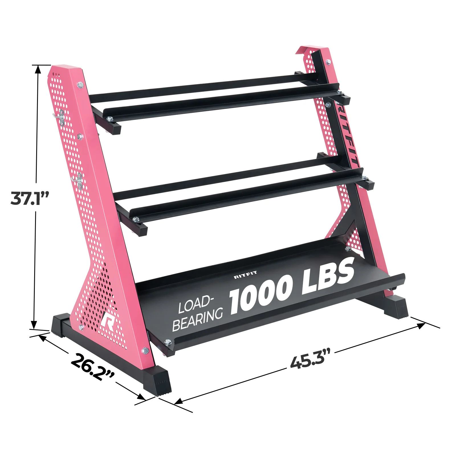 RitFit PWR05 3-Tier Dumbbell Rack with Rubber Hex Dumbbell Set - Image 10
