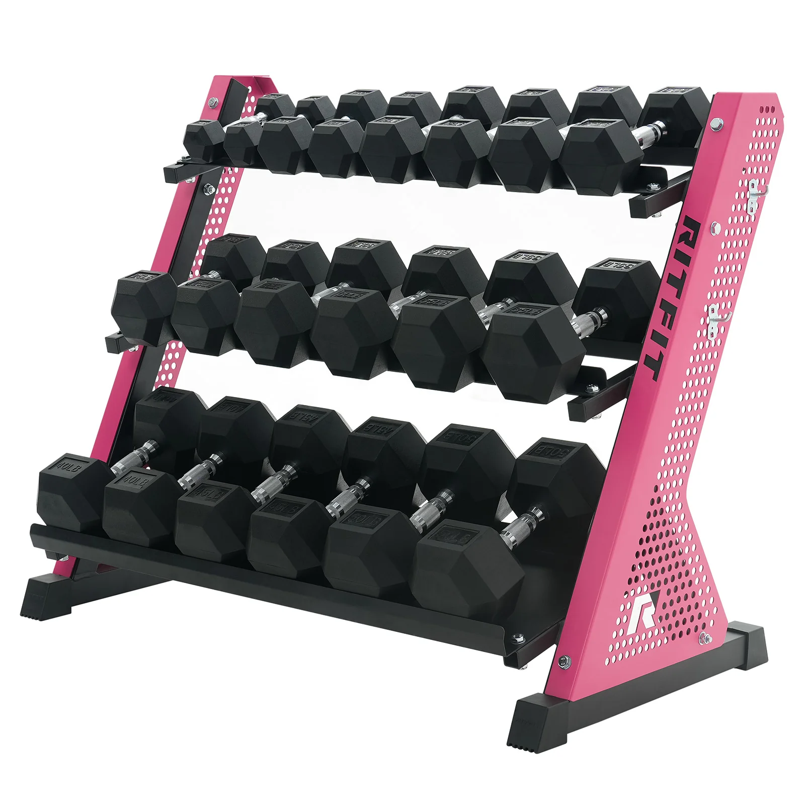 RitFit PWR05 3-Tier Dumbbell Rack with Rubber Hex Dumbbell Set - Image 6
